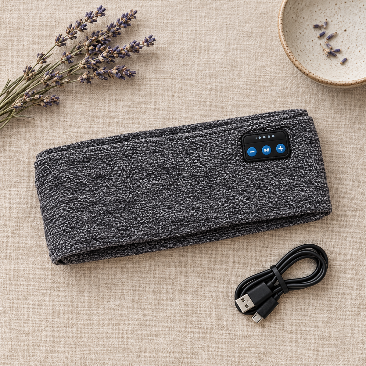 What's in the box: Bluetooth sleep mask headphones and USB charging cable